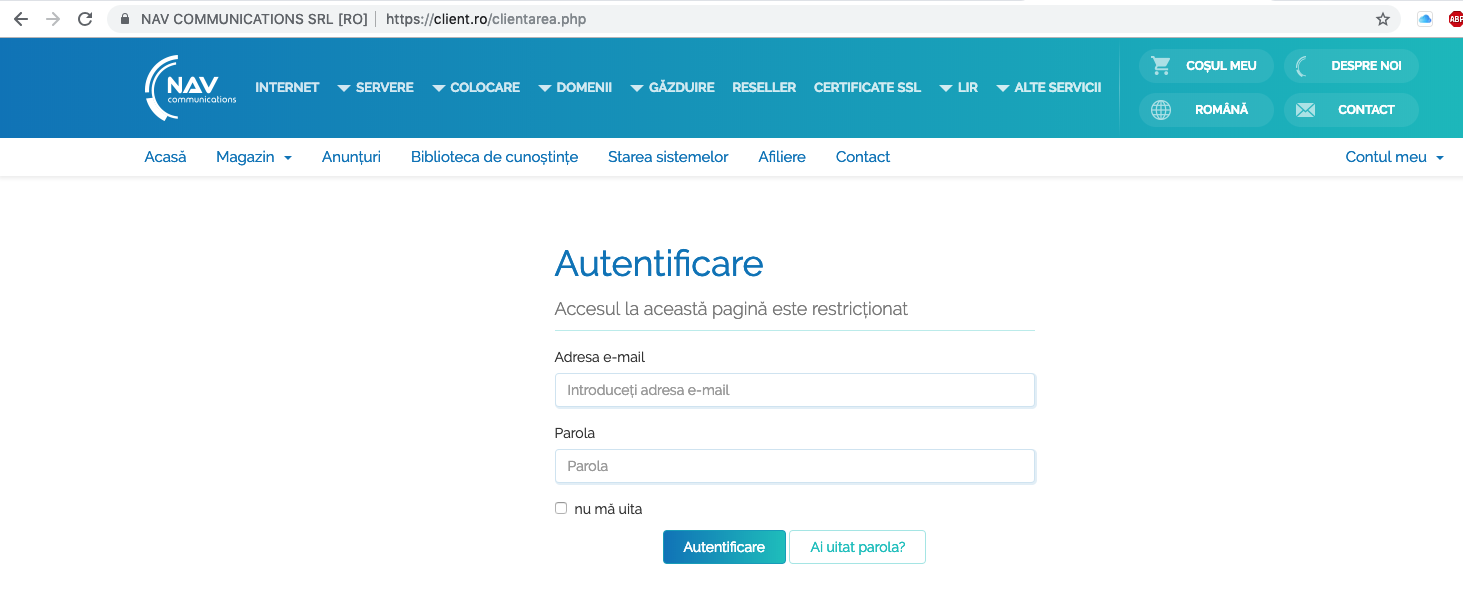Autentificarea în zona de client